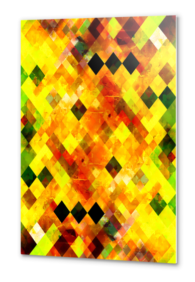 geometric pixel square pattern abstract background in yellow brown green Metal prints by Timmy333