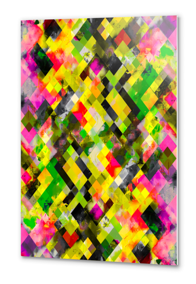 geometric pixel square pattern abstract background in green yellow pink Metal prints by Timmy333