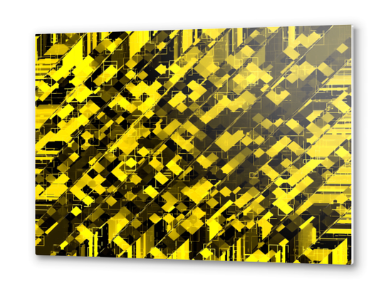 geometric square pixel pattern abstract background in yellow and black Metal prints by Timmy333