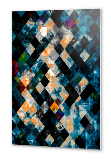 geometric pixel square pattern abstract background in blue yellow Metal prints by Timmy333