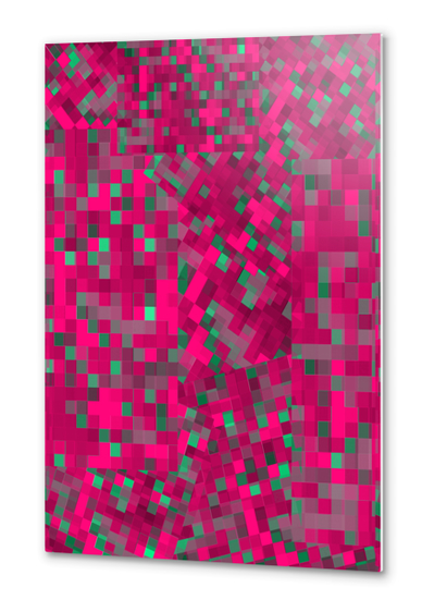 geometric pixel square pattern abstract background in pink green Metal prints by Timmy333