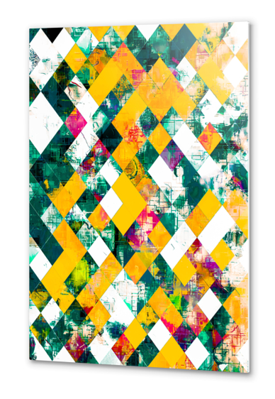 geometric pixel square pattern abstract art in green and yellow Metal prints by Timmy333