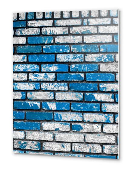 brick wall background in blue and white Metal prints by Timmy333