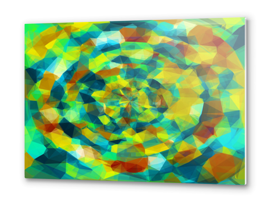 psychedelic geometric polygon pattern abstract in blue yellow green brown Metal prints by Timmy333