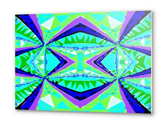 psychedelic geometric abstract pattern background in green purple blue Metal prints by Timmy333