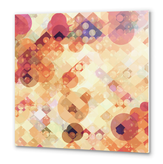 geometric square pixel and circle pattern abstract in orange brown Metal prints by Timmy333