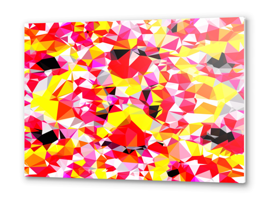 psychedelic geometric triangle polygon abstract pattern in red pink yellow Metal prints by Timmy333