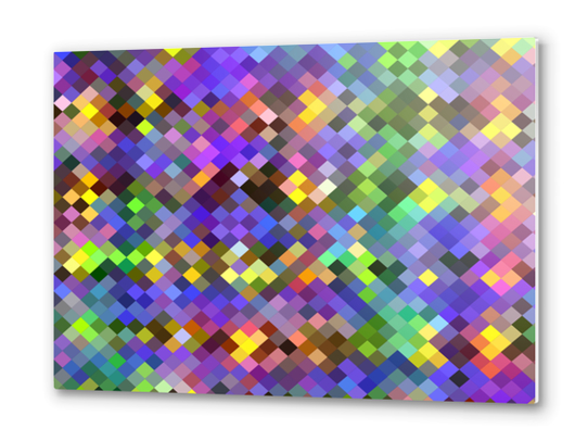 geometric square pixel pattern abstract in purple pink green yellow Metal prints by Timmy333