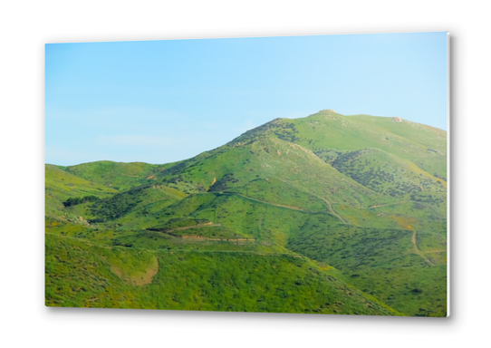 green field and green mountain with blue sky Metal prints by Timmy333