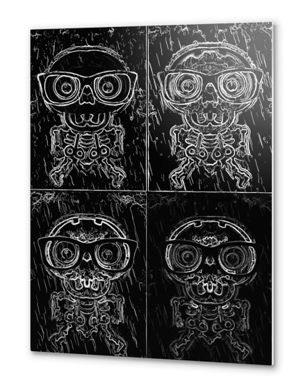 funny skull and bone with glasses in black and white Metal prints by Timmy333