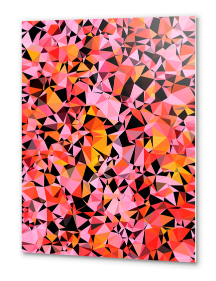 geometric triangle pattern abstract in pink yellow black Metal prints by Timmy333