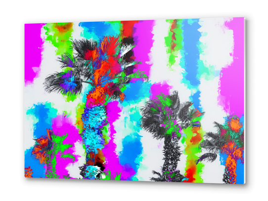 palm tree with colorful painting abstract background in blue pink green orange red Metal prints by Timmy333