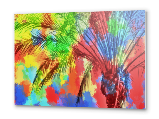 isolate palm tree with painting abstract background in red blue green yellow Metal prints by Timmy333