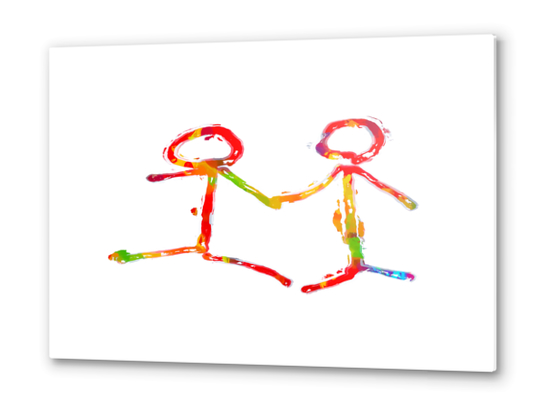 happy couple holding hands in red yellow blue green Metal prints by Timmy333