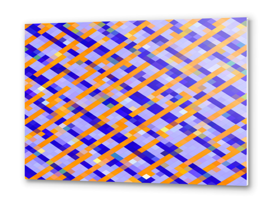 geometric pixel square pattern abstract background in orange blue purple Metal prints by Timmy333