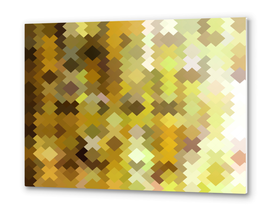 geometric square pixel pattern abstract in yellow and brown Metal prints by Timmy333