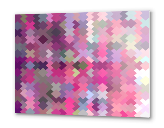 geometric square pixel pattern abstract in pink and purple Metal prints by Timmy333