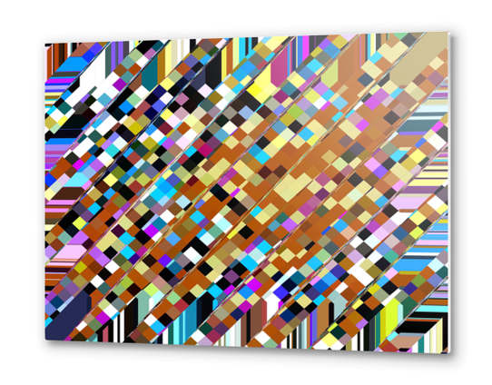 geometric square pixel pattern abstract background in brown yellow blue pink Metal prints by Timmy333