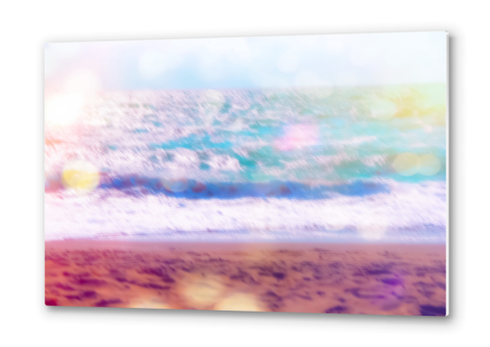 sandy beach with blue wave and summer light bokeh background Metal prints by Timmy333