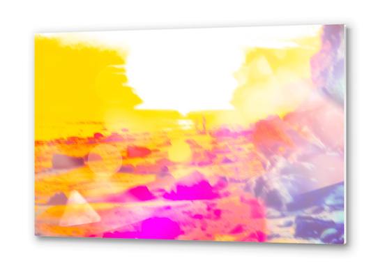 summer sunset at the beach with summer bokeh light abstract Metal prints by Timmy333