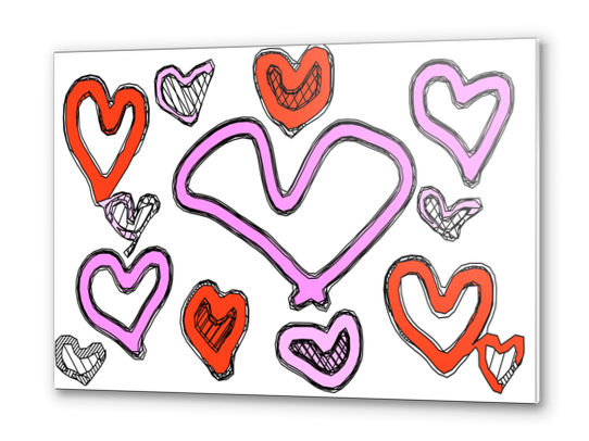 red and pink heart shape graffiti drawing Metal prints by Timmy333