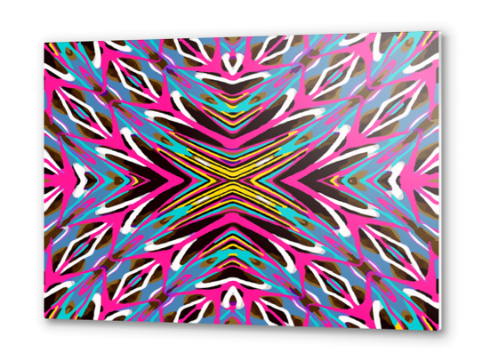 psychedelic geometric graffiti abstract pattern in pink blue yellow brown Metal prints by Timmy333