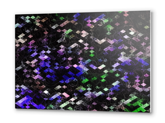 psychedelic geometric pixel abstract pattern in purple green black Metal prints by Timmy333