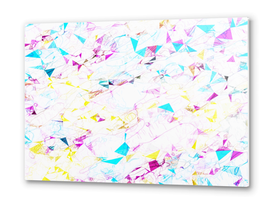 psychedelic geometric triangle polygon pattern abstract background in pink blue yellow Metal prints by Timmy333