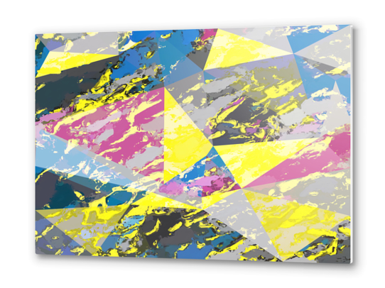 psychedelic geometric triangle pattern abstract with painting abstract background in pink blue yellow Metal prints by Timmy333