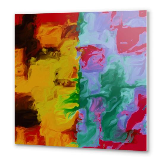 vintage psychedelic splash painting abstract in yellow brown green red purple Metal prints by Timmy333