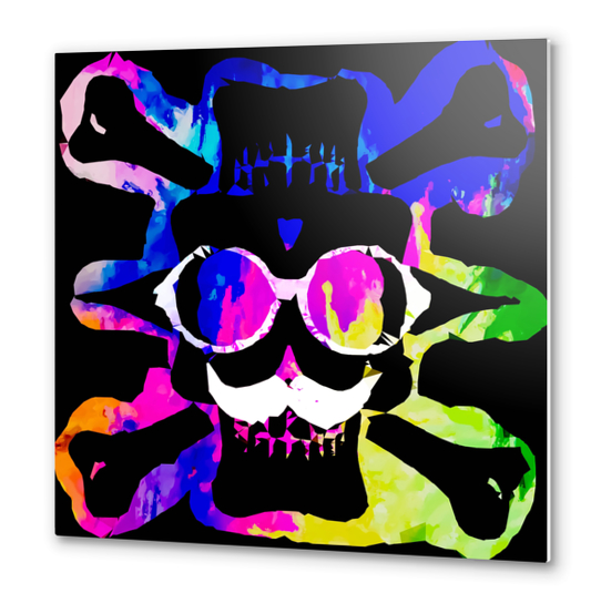 old vintage funny skull art portrait with painting abstract background in pink blue yellow green Metal prints by Timmy333