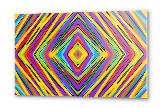 psychedelic geometric graffiti square pattern abstract in blue purple pink yellow green Metal prints by Timmy333