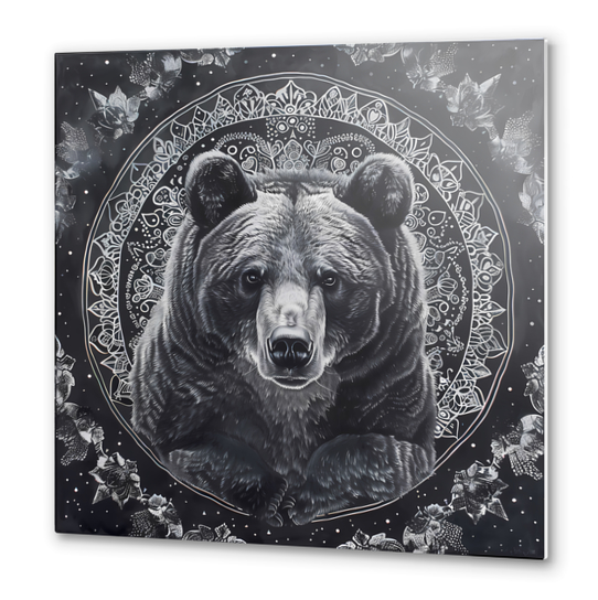 Mandala Black Bear Metal prints by aleibanez