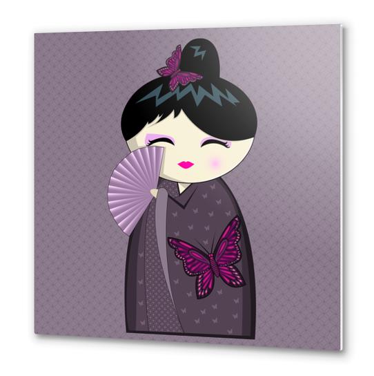 Purple kokeshi Metal prints by PIEL Design