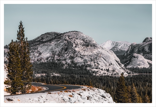 road with mountain view at Yosemite national park California USA Art Print by Timmy333