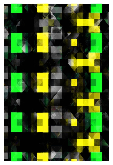 geometric pixel square pattern abstract background in yellow green black Art Print by Timmy333