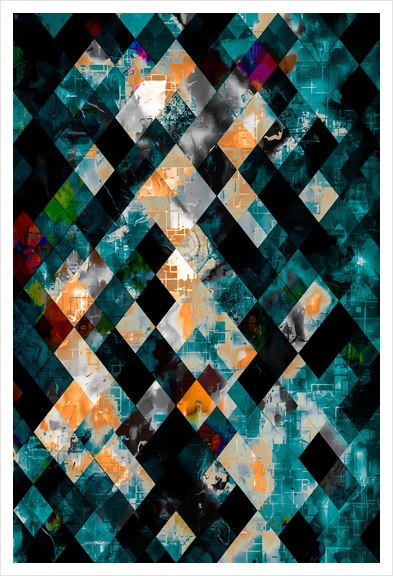 geometric pixel square pattern abstract art in blue green orange brown Art Print by Timmy333