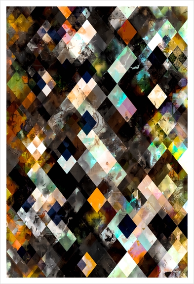 geometric pixel square pattern abstract art in brown orange blue yellow Art Print by Timmy333