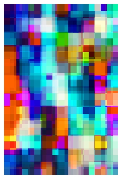 geometric pixel square pattern abstract background in blue orange yellow Art Print by Timmy333