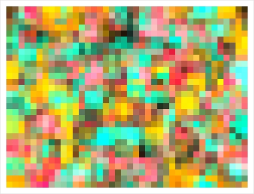 geometric square pixel pattern abstract in green yellow pink Art Print by Timmy333