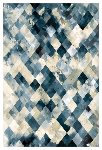 geometric pixel square pattern abstract background in blue Art Print by Timmy333