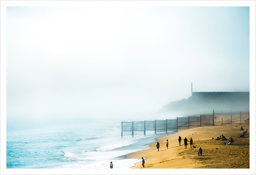 blue ocean and sandy beach with foggy sky at Point Mugu State Park, California, USA Art Print by Timmy333