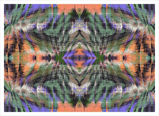 geometric symmetry pattern abstract background in green purple orange Art Print by Timmy333