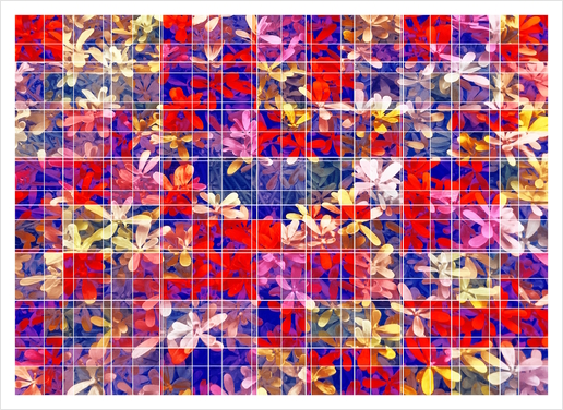 blooming flower with square pattern abstract in red and blue Art Print by Timmy333