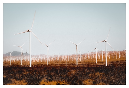 Wind turbine in the desert at Kern County California USA Art Print by Timmy333