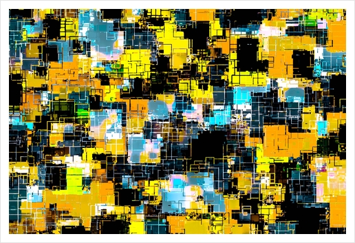 geometric square pixel pattern abstract background in orange yellow blue Art Print by Timmy333