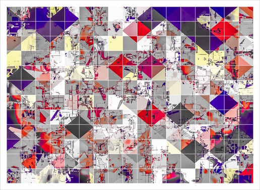 geometric square pixel pattern abstract in purple orange red Art Print by Timmy333