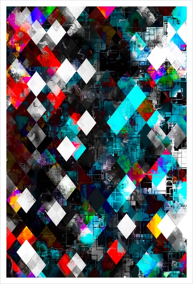 geometric pixel square pattern abstract art in red blue pink Art Print by Timmy333