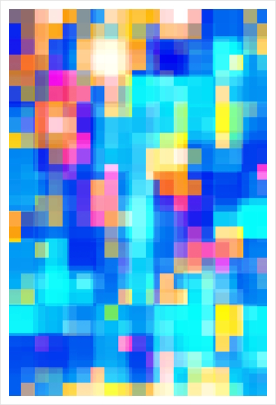 geometric pixel square pattern abstract background in blue pink yellow Art Print by Timmy333