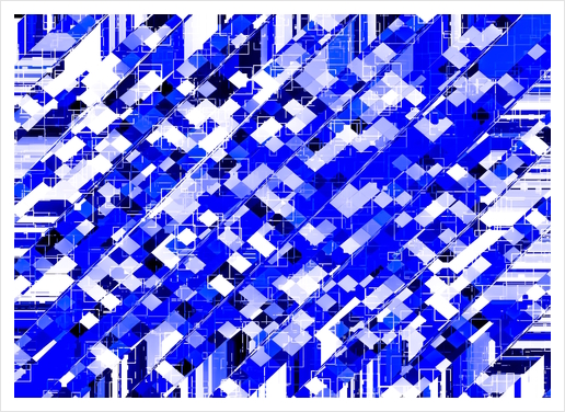 geometric square pixel pattern abstract background in blue Art Print by Timmy333